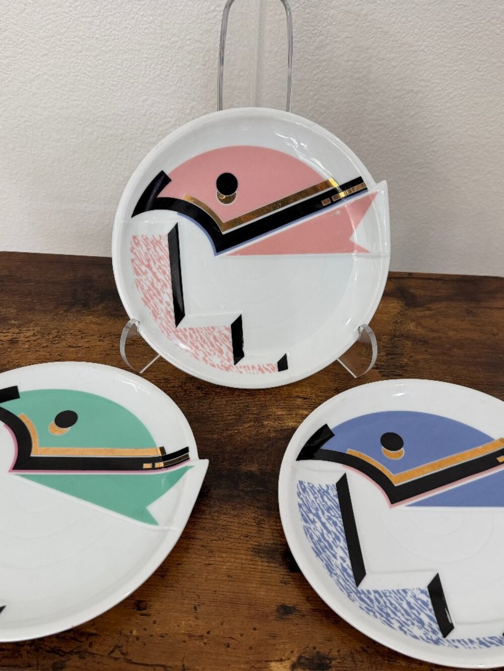 Rare Vintage Kato Kogei Progression Ceramic Plates Set of 3 MCM Memphis